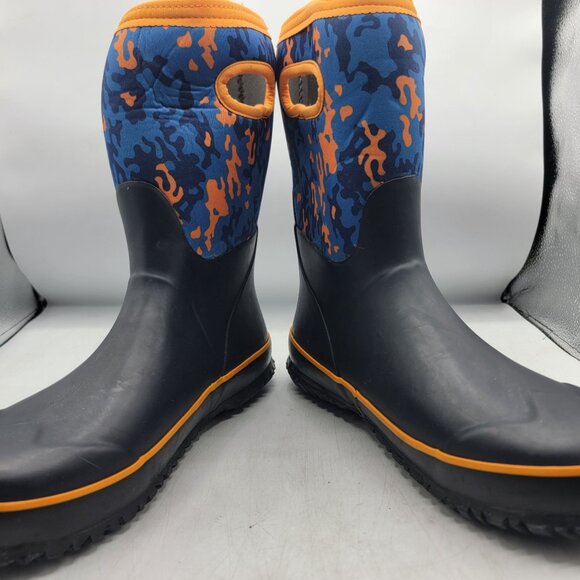 Bogs Grasp New Camo Kids 6 Black Blue Orange Rain Boots Waterproof Outdoors - Picture 3 of 13